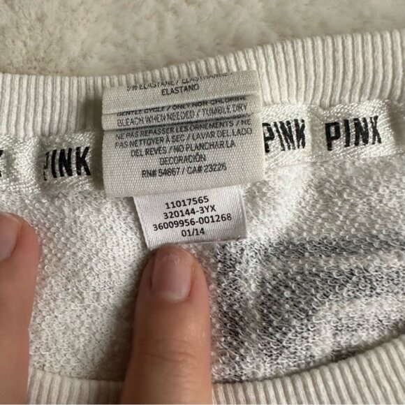 Victoria's Secret PINK | FLAWED White & Black Varsity Crew Sweater | Size Medium - Picture 9 of 12